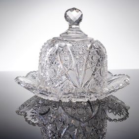American Brilliant Cut Crystal Covered Butter Dome Set