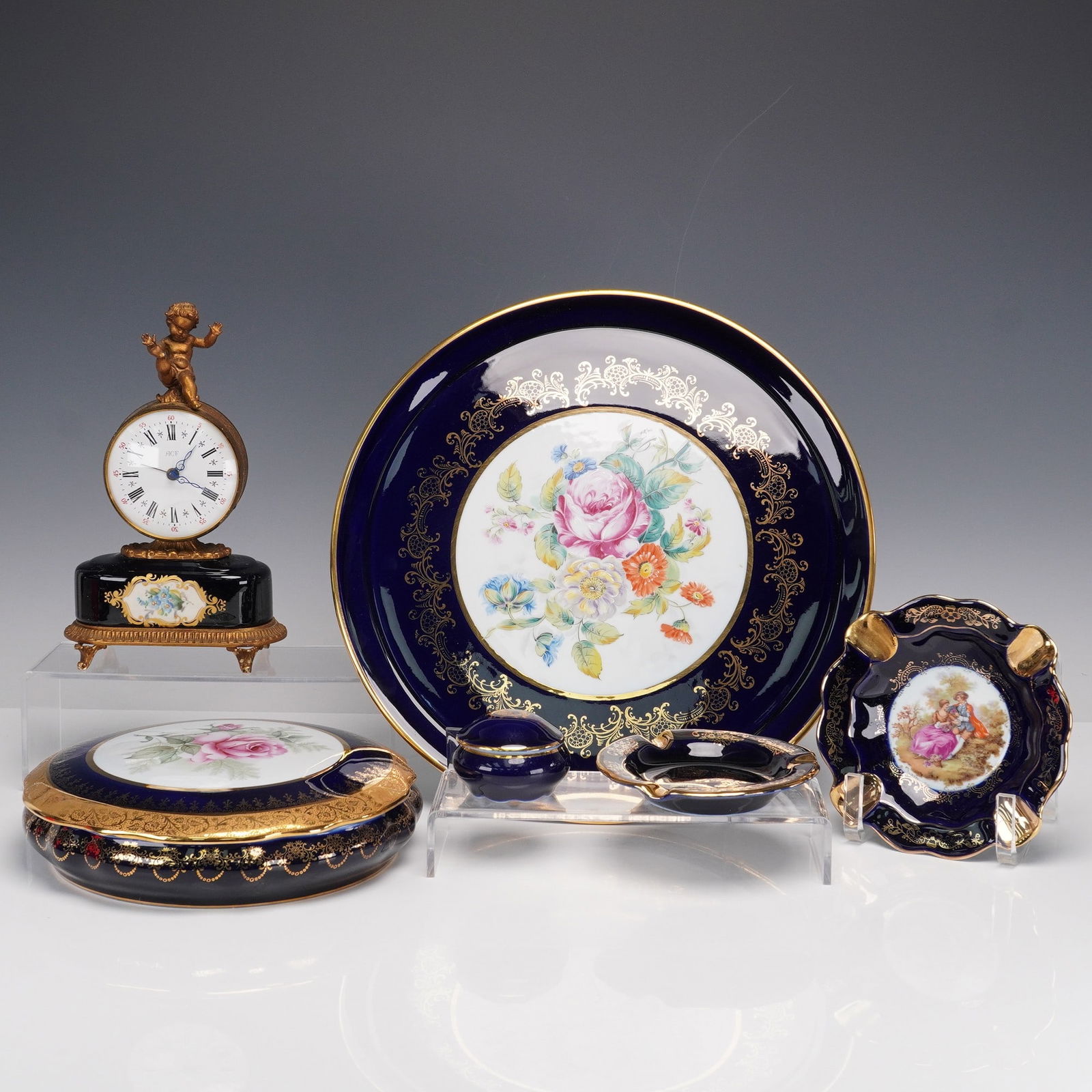 8pc Limoges Porcelain Cobalt Blue and Gold Table Pieces (1 of 10)