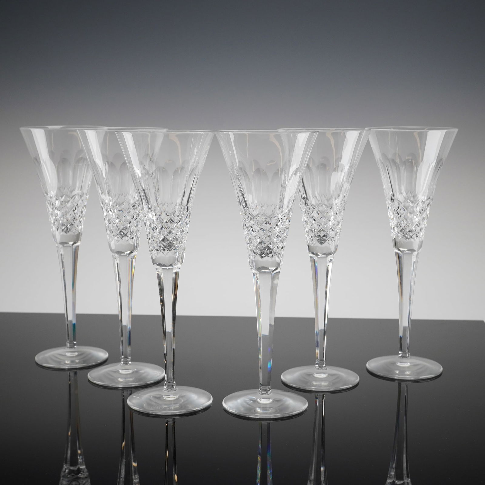A Collection of Six Waterford Crystal Millennium Peace Champagne Flutes (1 of 4)