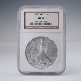 2007 American Eagle Silver Dollar MS69 NGC Graded Coin