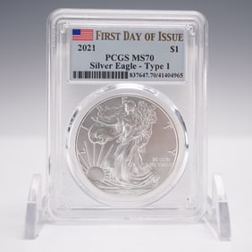 2021 American Silver Eagle Type 1 Dollar PCGS Graded MS 70 FDOI