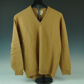 William Lockie Tan Camelhair V-Neck Sweater, Made in Scotland