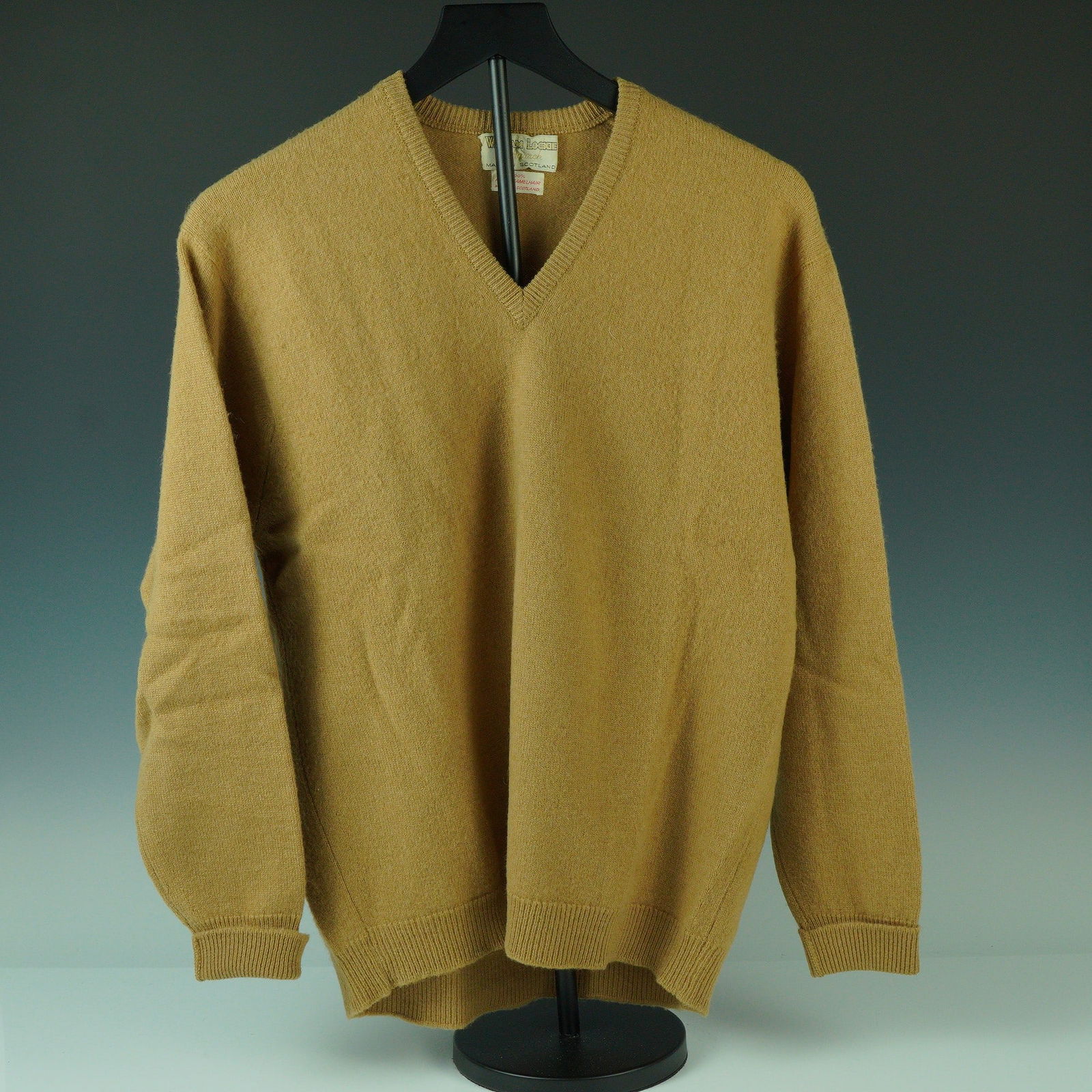 William Lockie Tan Camelhair V-Neck Sweater, Made in Scotland (1 of 4)