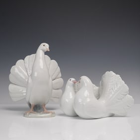 2pc Lladro Porcelain Figurines, Doves 1169 & 1016
