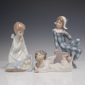3pc Lladro Porcelain Figurines: Angels 4635, 4541 & Harlequin 5076
