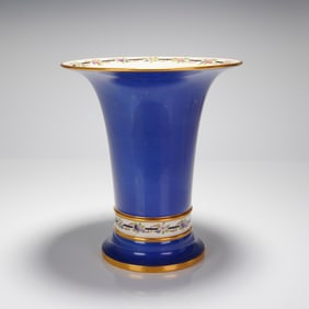 Lenox Cobalt Blue Gilt & Enameled Porc. Trumpet Vase Retailed by Bailey