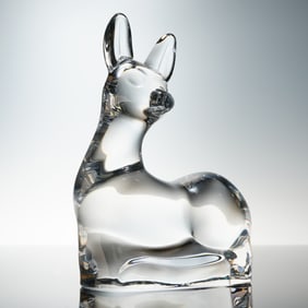Daum Crystal Figurine, Fawn Sitting