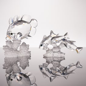 2pc Swarovski Crystal Figurines, South Sea Fish and Butterfly Fish