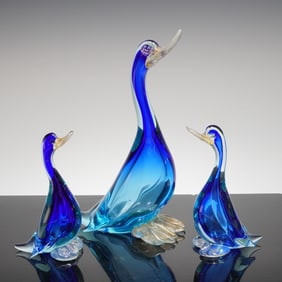 Three Murano Sommerso Art Glass Duck Figurines