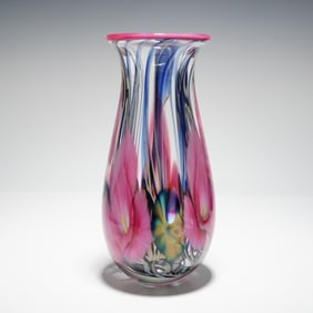 Charles Lotton Studios Floral Art Glass Vase