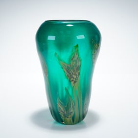 Charles Lotton Studios Teal Art Glass Vase