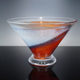 Kosta Boda Kjell Engman Twister Orange Art Glass Pedestal Bowl
