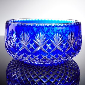 A Cobalt Blue Cut To Clear Crystal Serving Bowl