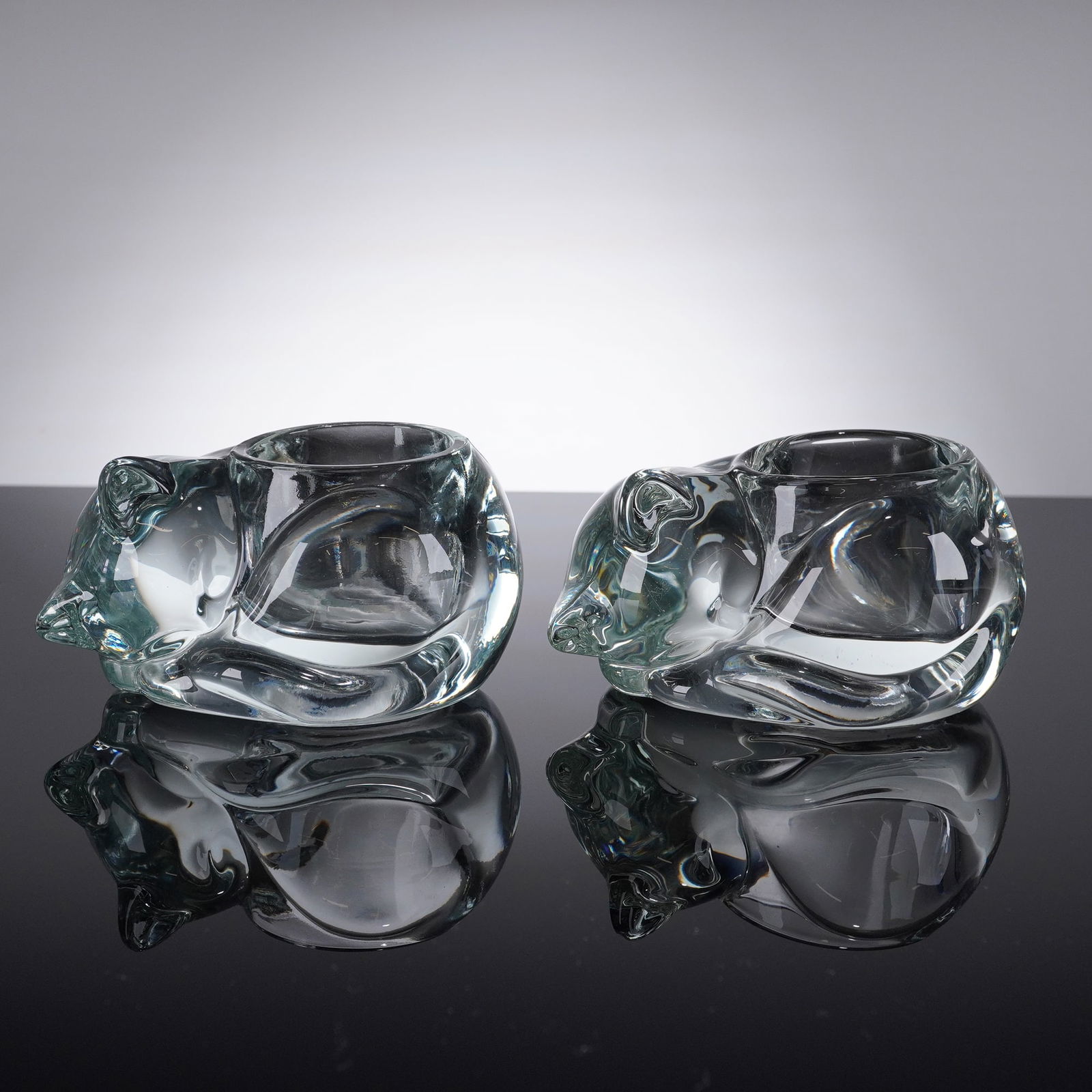 A Pair of Vintage Avon Sleeping Cat  Glass Candle Holders (1 of 4)