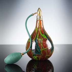 David Lotton Art Glass Perfume Atomizer, Gourd-Shaped with Red, Green,