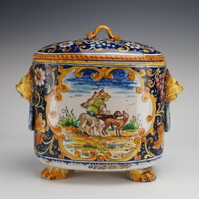 A Renaissance Revival Majolica Style Earthenware Lidded Jar