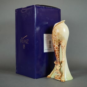 Franz Porcelain FZ00233 Giraffe Mother and Baby Sculptural Flower Vase