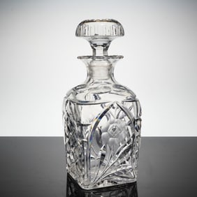 A Crystal Square Spirit Decanter with Faceted Stopper