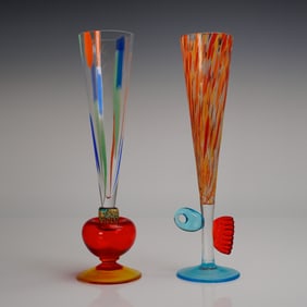 A Pair of Carlo Moretti Murano Art Glass Champagne Flutes