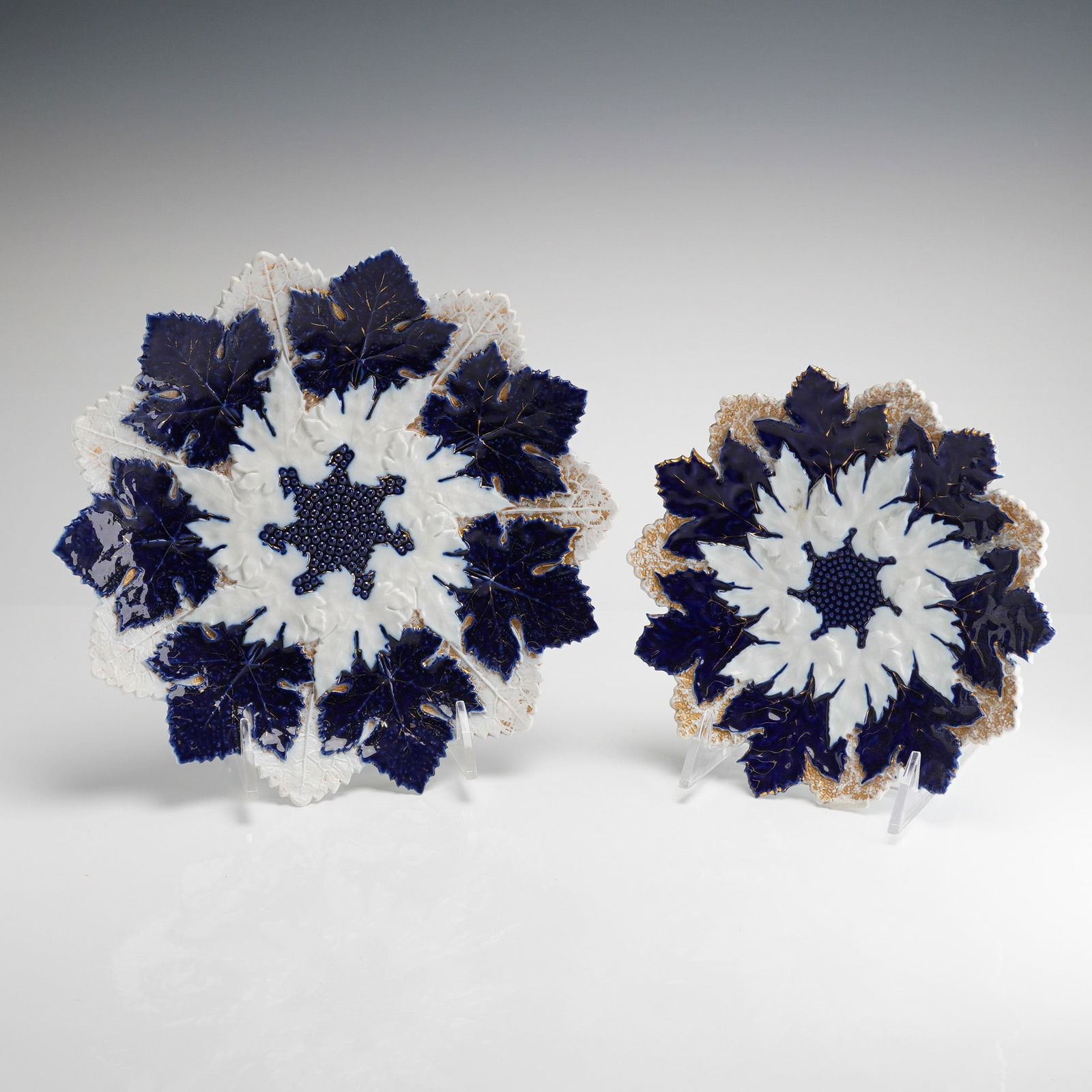 A Pair of Meissen Gilt Snowflake Leaf Form Plates (1 of 3)