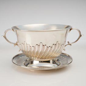 Henry Stratford Sterling Silver Two-Handled Cup and Saucer Set