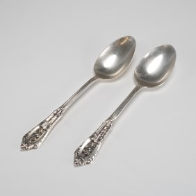 Wallace Rose Point Sterling Silver Teaspoons, A Pair