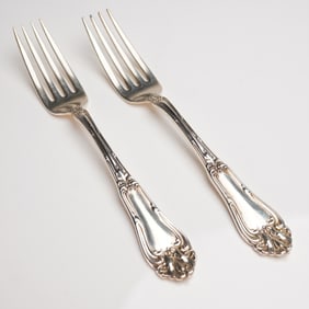 A Pair of Amston Sterling Silver Rococo Revival Dinner Forks