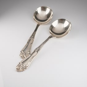A Pair of Amston Sterling Silver Round Bowl Soup Spoons