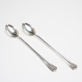 A Pair of Art Deco Sterling Silver Monogrammed Iced Tea Spoons