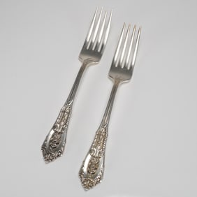 A Pair of Wallace Rose Point Sterling Silver Flatware Forks