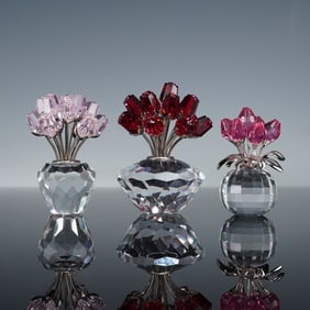 Three Swarovski Crystal Floral Figurines Collection (3pc)
