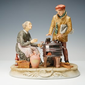 Capodimonte Style Porc. Figural Group of a Chestnut Vendor, Signed Pugsi