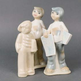 Three Tengra Ceramic Newspaper Boys Figurines