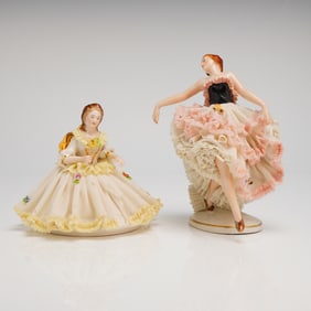 A Pair of Dresden Alka Melodie Lace Figurines
