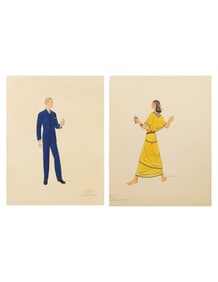 H. & C. Condon, 2pc Costume Design Watercolors & Ink on Paper, Signed