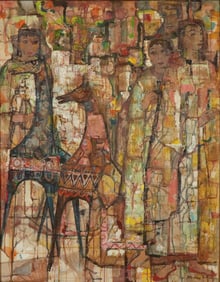 Henry Cris Mixed Media on Canvas, Festive Gathering with Stylized Animal