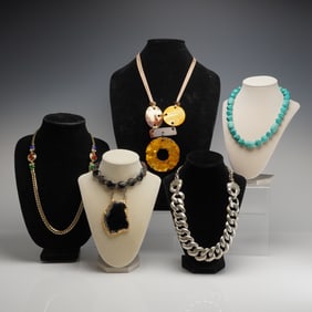 A Collection of 5 Vintage and Contemporary Costume Necklaces