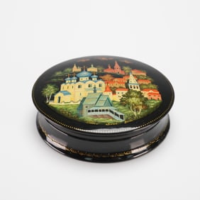 Russian Kholuy Lacquer Box - Suzdal Townscape, Signed Vagin
