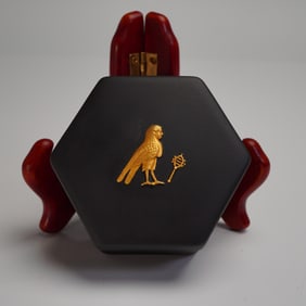 Wedgwood Gilded Black Basalt Egyptian Falcon Hexagonal Lidded Box