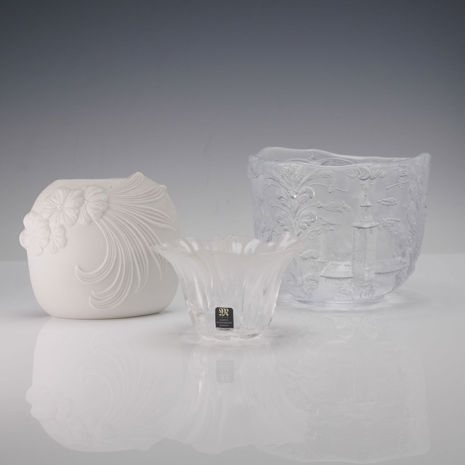 A Group of Three Decorative Vessels, including a Kosta Boda (1 of 5)