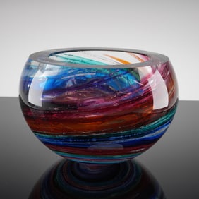 Leon Applebaum Signed Lava Thick Art Glass Bowl