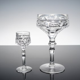 2pc Clear Cut Crystal Champagne and Cordial Glasses