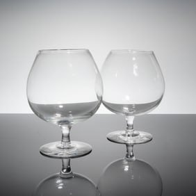 A Pair of Contemporary Clear Glass Brandy Snifter Glasses Etched 'Staar'