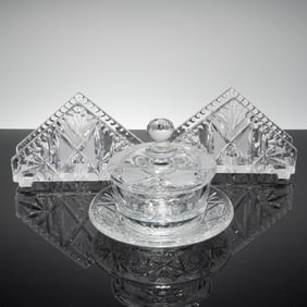 3pc Czech Republic Crystal Napkin Holders and Jewelry Box