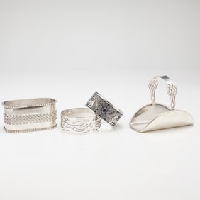 4 Mixed Sterling Silver Napkin Holders & Table Accessories