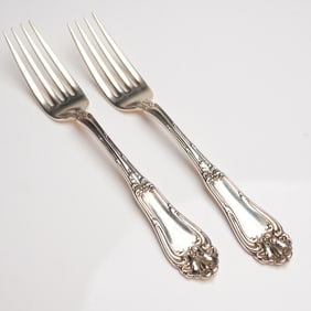 A Pair of Amston Sterling Silver Rococo Revival Dinner Forks