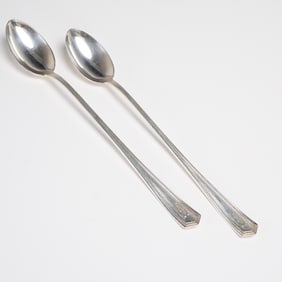 A Pair of Art Deco Sterling Silver Monogrammed Iced Tea Spoons
