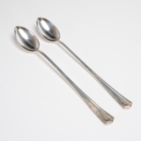 A Pair of Art Deco Sterling Silver Monogrammed Iced Tea Spoons