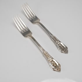 A Pair of Wallace Rose Point Sterling Silver Salad Forks
