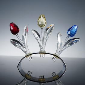 Swarovski Crystal Tulips Figurine Set with Mirrored Display Base